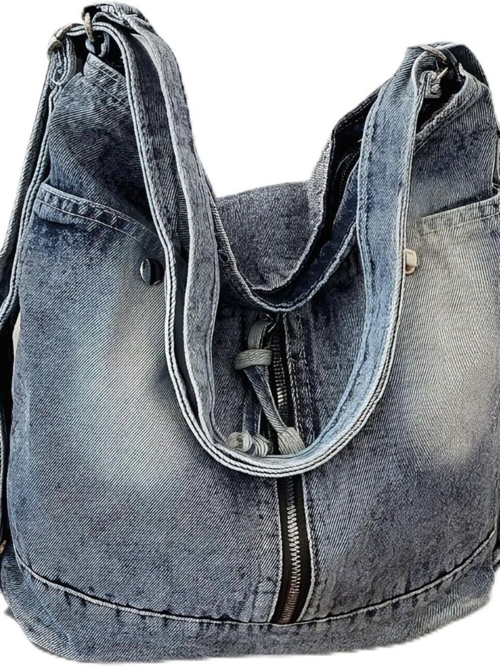 Denim Hobo Bag for Women Jean Crossbody Purse Blue Casual Tote | Adjustable stra